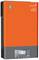 Ein orangefarbener Hybrid-Wechselrichter von Phocos, Modell PSW-H, mit einem Display und mehreren Tasten auf der Vorderseite.