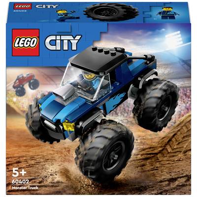 Spielzeug-Bausatz 'LEGO City Monster Truck' mit blauem Truck, Rennstrecke und Fahrer. Geeignet für Kinder ab 5 Jahren.