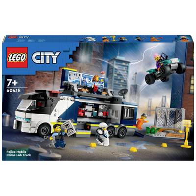 LEGO City-Set mit Polizeiwagen und Kriminellen auf Quad. Enthält Figuren und Zubehör für Rollenspiele. Zielgruppe: Kinder ab 7 Jahren.