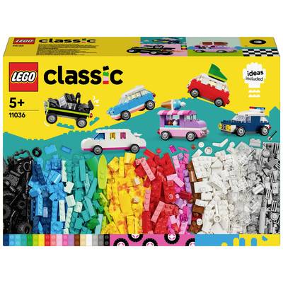 LEGO-Set 'Classic' für 5+ Jahre: Bunte Steine und Fahrzeugideen. Schachtel zeigt Modellautos und farbige Bausteine.