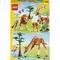 Eine LEGO-Verpackung zeigt drei verschiedene Tiermodelle: Löwe, Strauß und Giraffe. Oben links '3 in 1', Symbol für verschiedene Bauoptionen.
