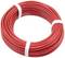 Rolle aus rotem Kabel, ordentlich aufgewickelt und mit weißen Kunststoffbändern gesichert.