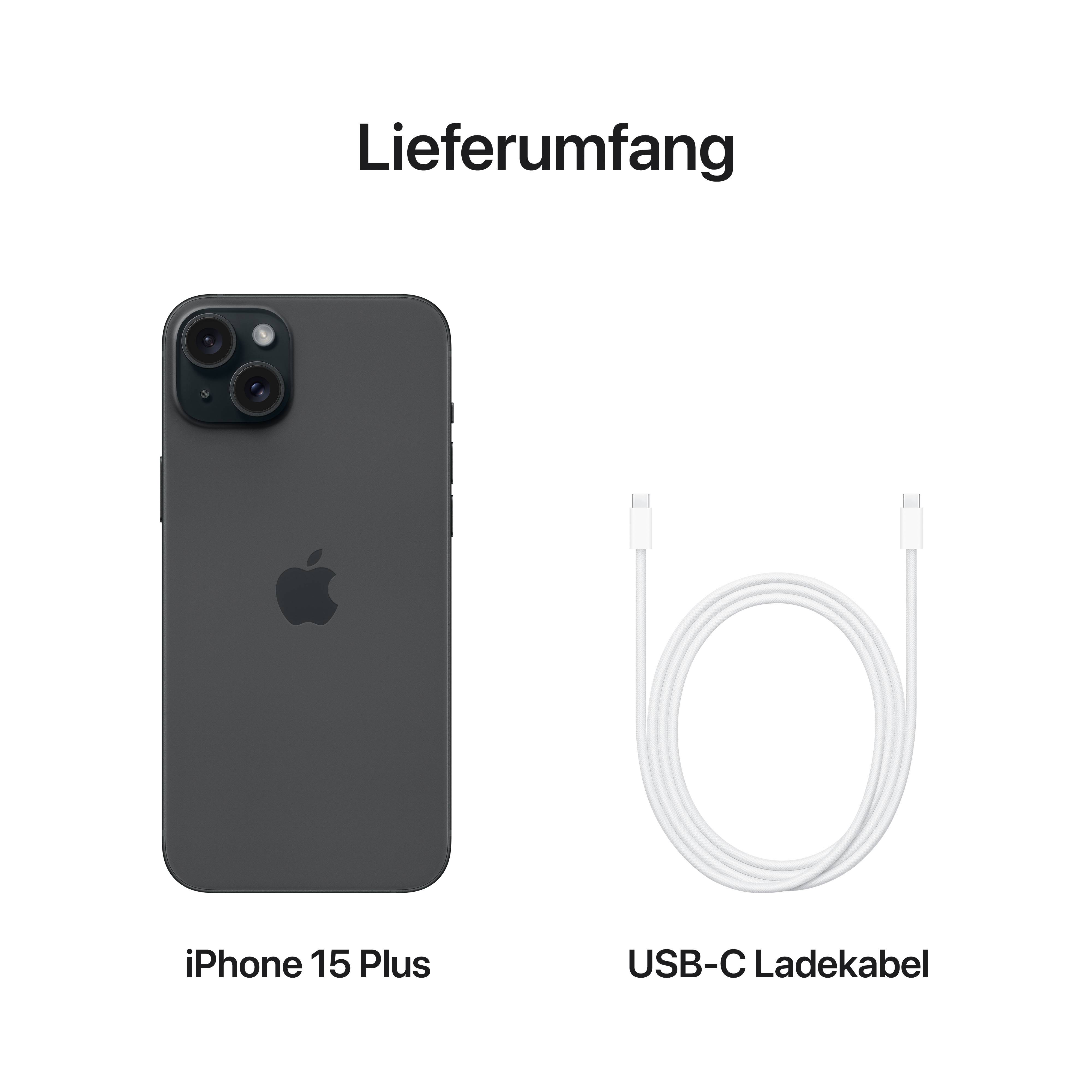 'Lieferumfang: iPhone 15 Plus und USB-C Ladekabel.'