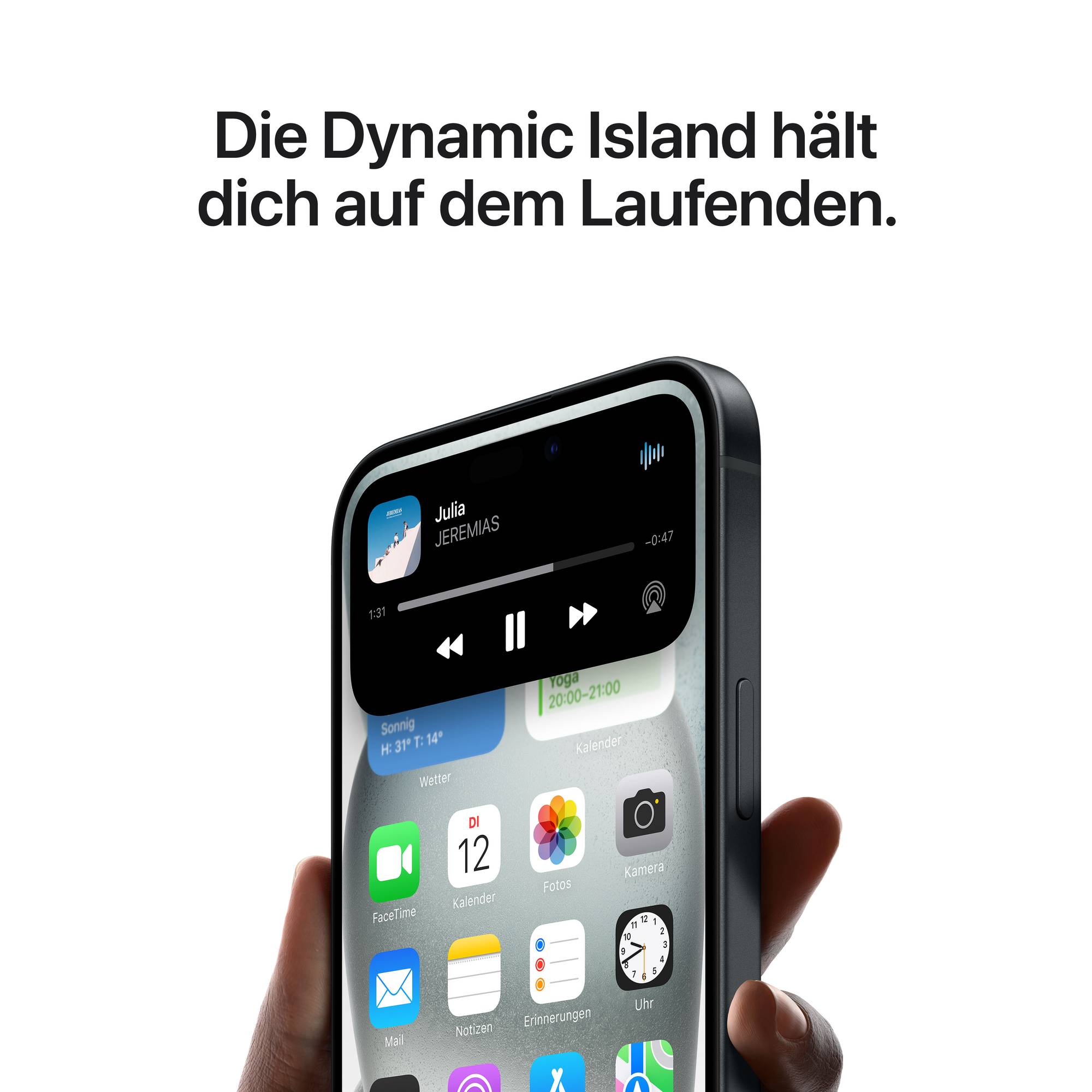 Écran d'iPhone 15 avec Dynamic Island