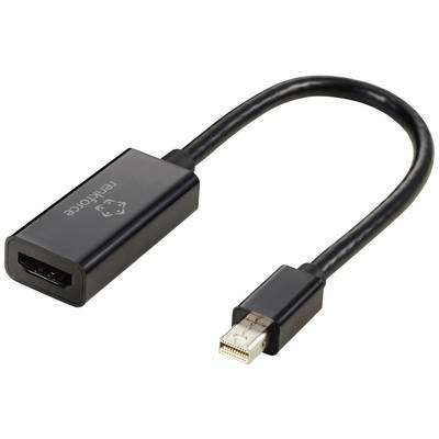 Schwarzes Kabel mit HDMI-Stecker auf der einen Seite und einem Mini DisplayPort-Stecker auf der anderen Seite, zum Anschluss von Geräten.
