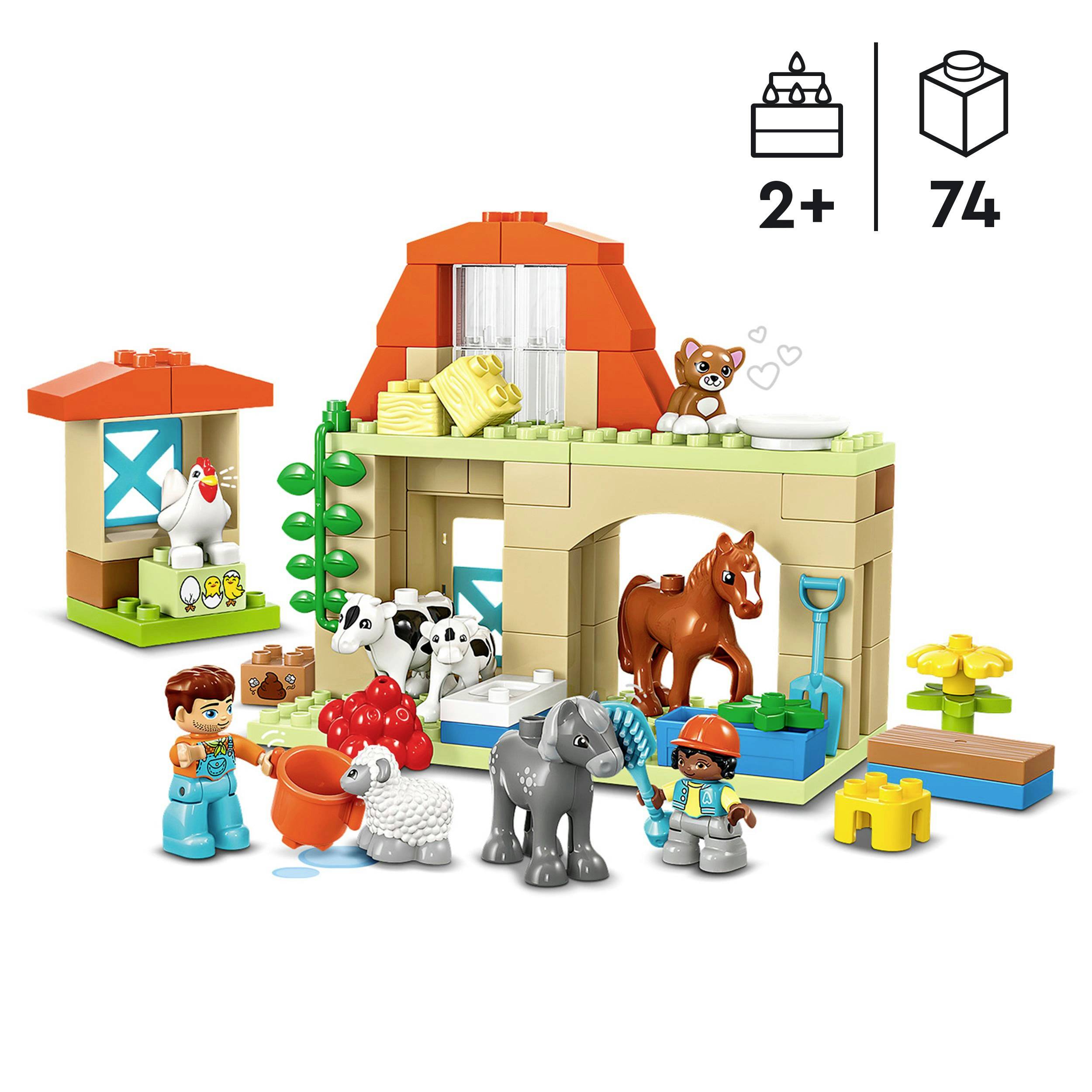 LEGO-Bauernhofspielset für Kleinkinder mit Figuren von Bauern, Tieren wie Schaf, Pferd, Elefant und Zubehör. Ab 2 Jahren geeignet.