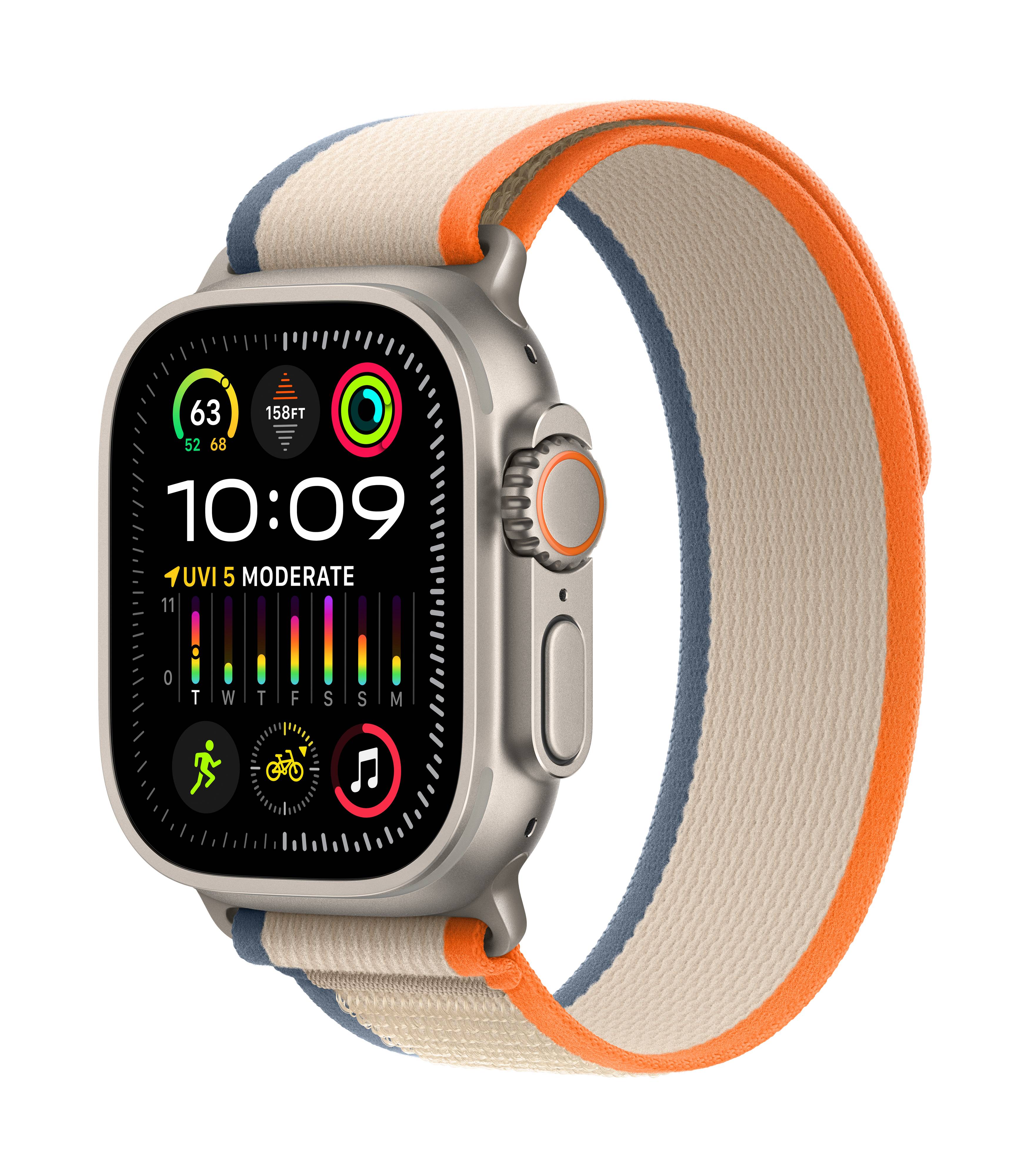 Apple Watch Ultra 2 GPS + Cellular 49 mm Titangehäuse Trail Loop Orange, Beige M/L-1