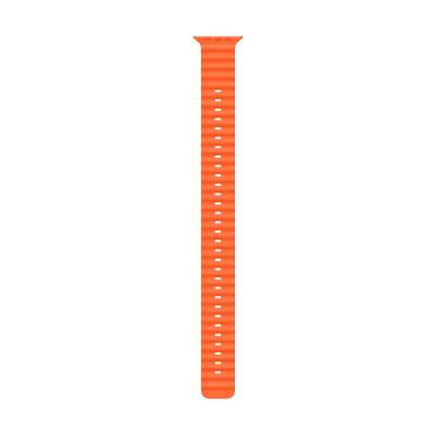 Oranges Armband mit geripptem Design und mehreren Ösen, geeignet für eine Smartwatch.