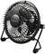 Ein schwarzer Tischventilator mit Metallgitter und dem Markenname 'sygonix' in der Mitte. Der Ventilator steht auf einem Ständer.