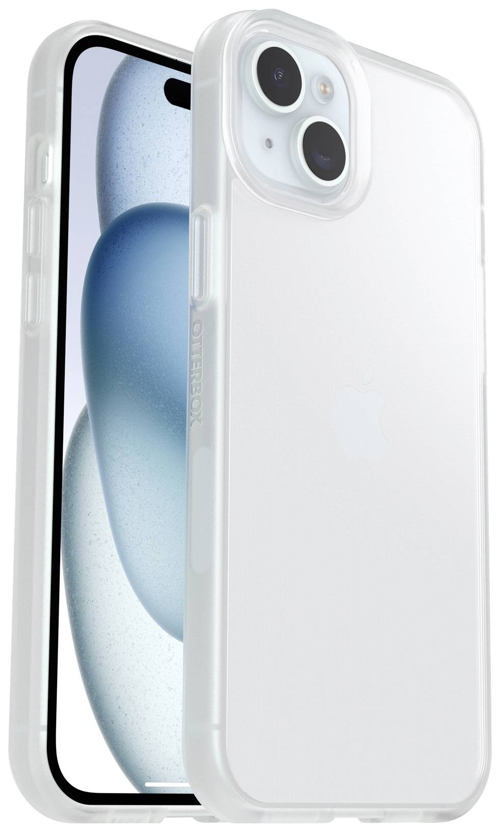 Transparentes Handyhülle umhüllt ein Smartphone mit einem schlichten, weißen Design, das zwei Kameras auf der Rückseite zeigt.