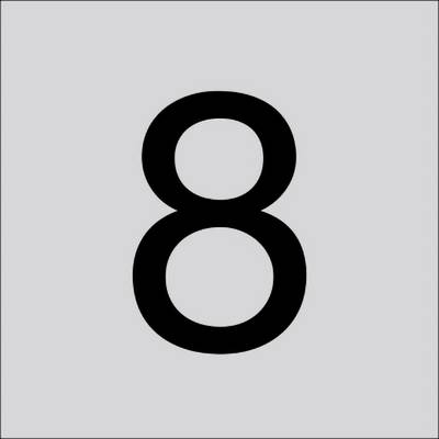 Große schwarze Ziffer 8 zentriert auf hellgrauem Hintergrund.