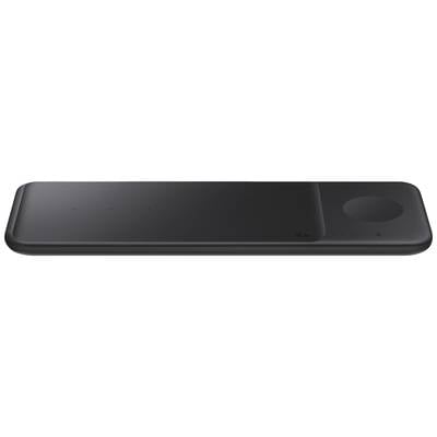 Schwarzes kabelloses Ladegerät mit Platz für ein Smartphone und eine Smartwatch.