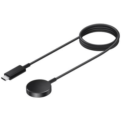 Ein schwarzes USB-C-Ladekabel mit magnetischem Ende, geeignet für kabellose Ladegeräte, liegt auf einem weißen Hintergrund.