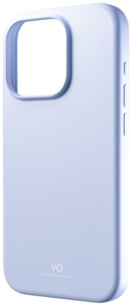 Hellblaue, rechteckige Smartphonehülle mit abgerundeten Ecken. Großer Ausschnitt für Kamera, seitliche Tasten erkennbar.