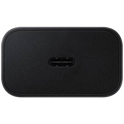 Ein schwarzes, rechteckiges Ladegerät mit abgerundeten Ecken und einem zentralen USB-C-Anschluss.