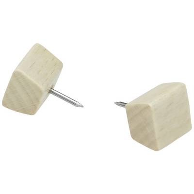 Zwei Holznägel mit quadratischen Köpfen und spitzen Enden, die nebeneinander liegen.