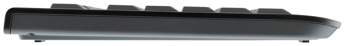 Seitenansicht einer computertastatur mit erhöhten tasten, zeigt ergonomisches design für komfort und benutzerfreundlichkeit.