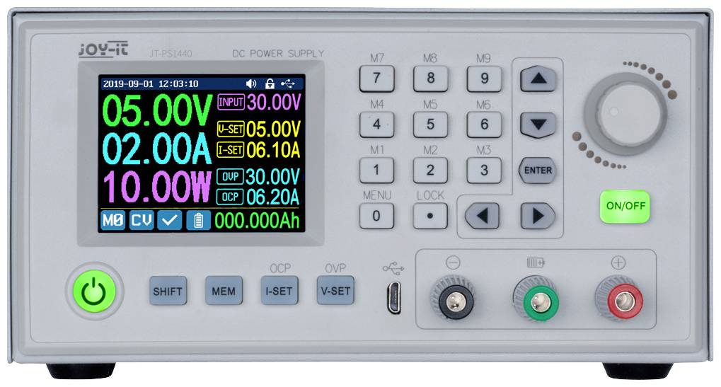 Digitales Labornetzgerät von Joy-iT (DPW-530) mit Farbdisplay, Speicherfunktionen und hoher Präzision für Labore.