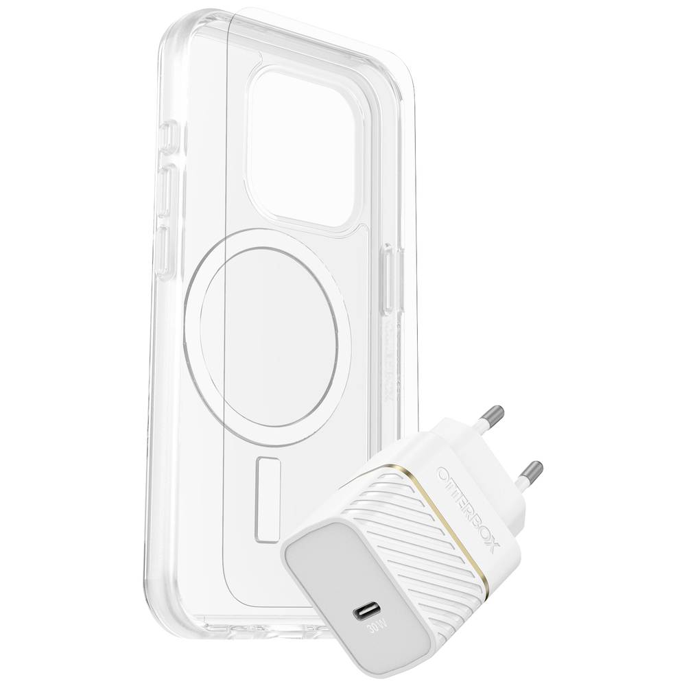 Otterbox KIT EU Set (hoesje + beschermglas + lader) Apple iPhone 15 Pro Transparant, Wit MagSafe com
