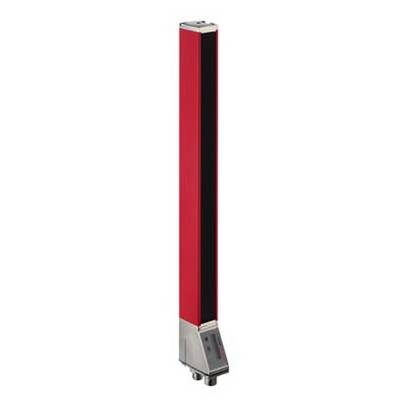Roter, länglicher Sensor mit schwarzem Streifen in der Mitte, montiert auf einem grauen Sockel, vermutlich Teil eines Sicherheitssystems.