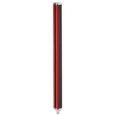 Roter länglicher Gegenstand mit schwarzer Fläche, möglicherweise ein technisches Bauteil oder Sensor.