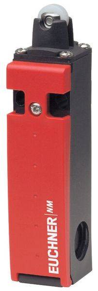 Ein roter Sicherheitsschalter mit schwarzem Gehäuse und der Aufschrift 'EUCHNER' auf der Vorderseite.