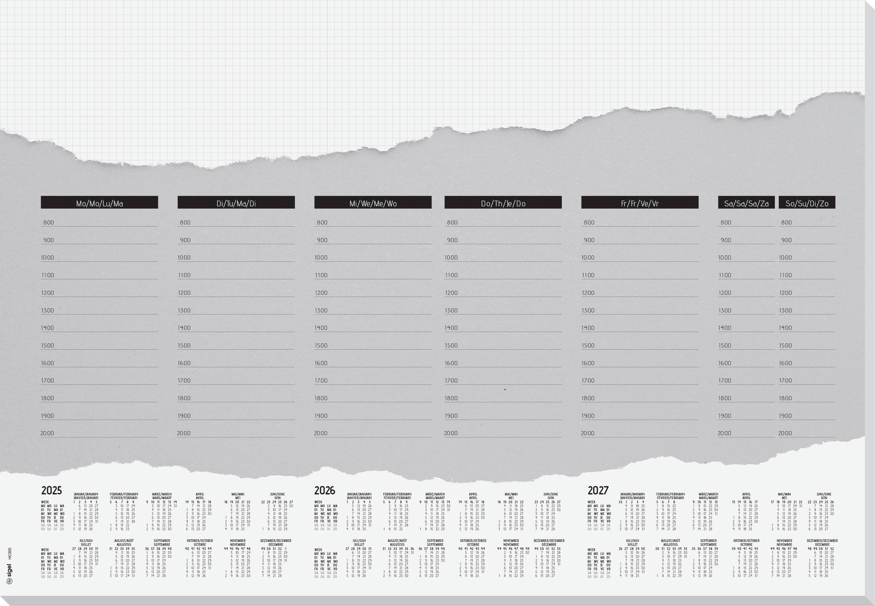 SIGEL Schreibtischunterlage Weekly Planner weiß/grau 52 Blatt