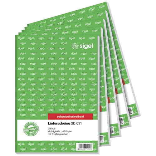 Sigel Lieferschein Formular 011S5 DIN A5 hoch Weiß, Grün Anzahl der Blätter: 40