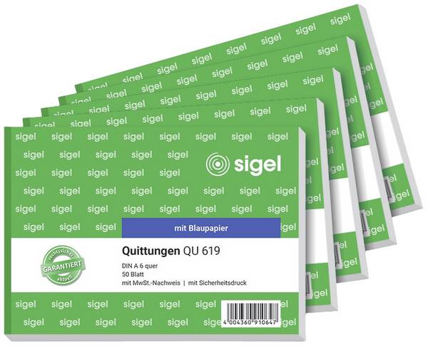 Sigel 619Q5 Quittungsblock DIN A6 quer Anzahl der Blätter: 50   5 St.