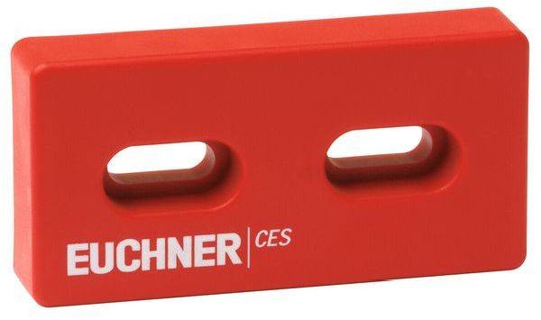 Rotes Sicherheitsunterteil mit zwei Schlitzen, Markenname 'EUCHNER' aufgedruckt.