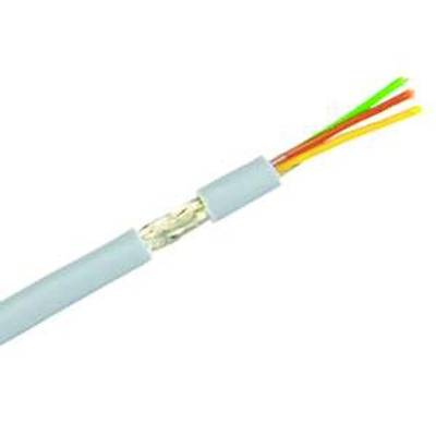 Ein blaues Kabel, dessen äußere Isolierung teilweise entfernt ist, um mehrere farbige Drähte im Inneren freizulegen.