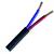 Zweipoliges Kabel mit rotem und blauem Draht, freiliegende Kupferspitzen, geeignet für Elektroinstallationen.