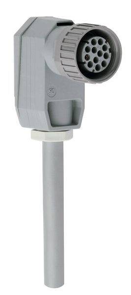 Ein grauer, rechteckiger Steckverbinder mit mehreren Pins. Dient zur elektrischen Verbindung in technischen Geräten.