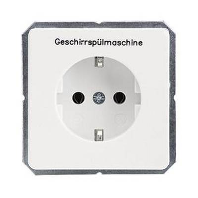 Weiße Steckdose mit der Aufschrift 'Geschirrspülmaschine' darüber.