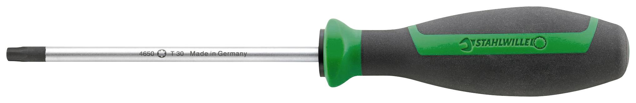 Schraubendreher mit schwarzem Griff und grünem Akzent, von der Marke Wera, zeigt die Klinge und das Endstück.