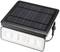 Solarlampe mit schwarzem Solarpanel und weißem LED-Licht, verbunden durch ein Kabel, geeignet für umweltfreundliche Außenbeleuchtung.