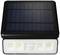 Solarlampe mit rechteckigem Solarpanel oben und LED-Leuchten darunter; für umweltfreundliche Außenbeleuchtung geeignet.