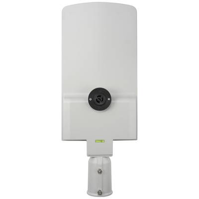 Weiße, rechteckige Antenne mit rundem Montagering in der Mitte und einem Mastbein darunter. Ideal für Außenanlagen.
