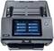 Ein Scanner mit einem Bildschirm, der Dokumente einzieht. Der Bildschirm zeigt Optionen wie 'Bank Statement' und 'Scan Document'.