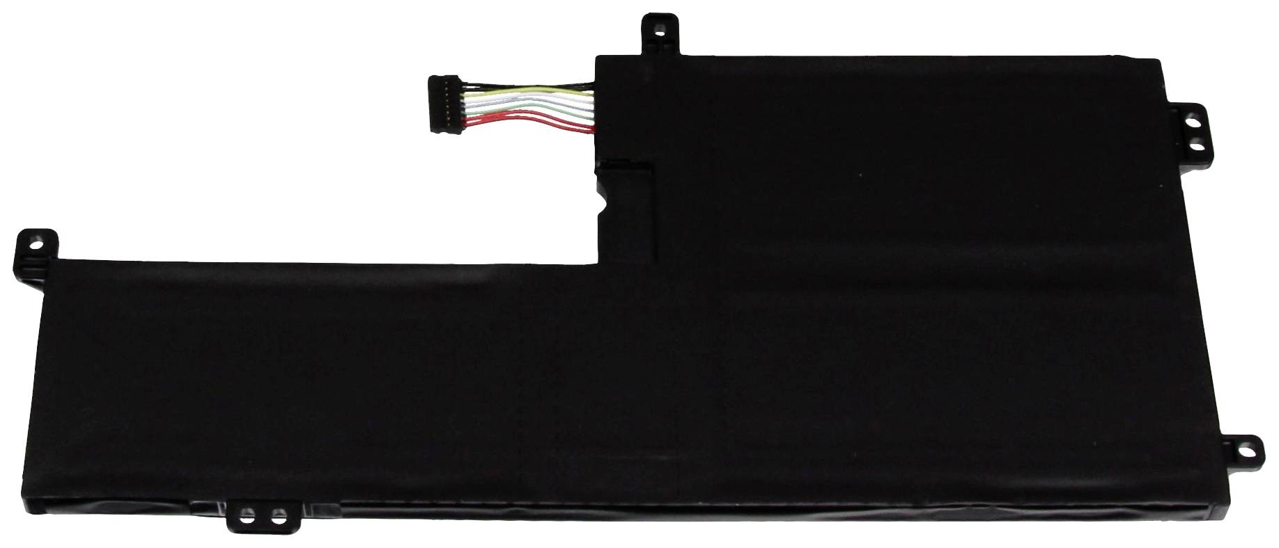 Laptop-Akku in rechteckiger Form mit einem steckbaren Kabelanschluss oben.