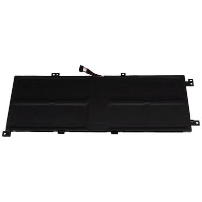 Schwarze Laptopbatterie mit Anschlusskabel, rechteckige Form, flaches Design.