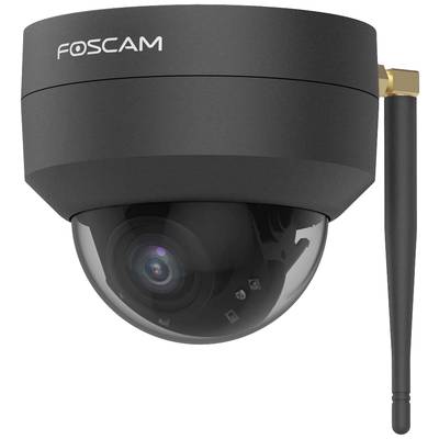 Schwarze Foscam Überwachungskamera mit kuppelförmigem Design und Antenne; geeignet für Sicherheitsanwendungen.