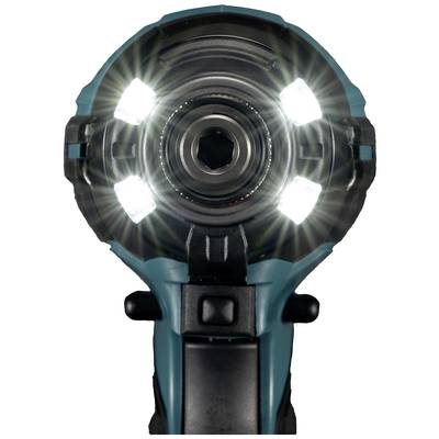 Akkuschrauber mit vier leuchtenden LED-Lichtern frontal abgebildet.