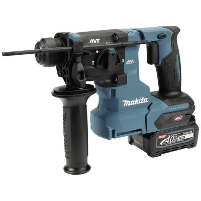 Blaue Makita Bohrmaschine mit schwarzem Griff und Akku. Firmenlogo auf der Seite, geeignet für schwere Baustellenarbeiten.