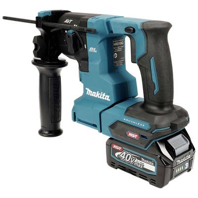'Akkubohrhammer von Makita in Blau mit 40V Max XGT Akku, geeignet für schwere Bohrarbeiten mit ergonomischem Griff und Zusatzhandgriff.'