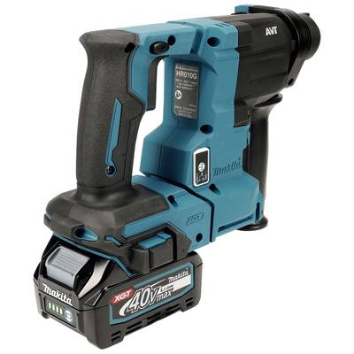 Akkubetriebenes 40V-Makita-Kombihammer-Werkzeug, blau-schwarz, mit ergonomischem Griff und abnehmbarem Akku, seitliche Ansicht.