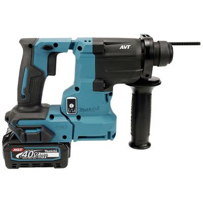 Ein blauer Akku-Bohrhammer mit 40V, ergonomischem Griff und Zusatzgriff. Geeignet für leistungsstarkes Bohren und Meißeln.