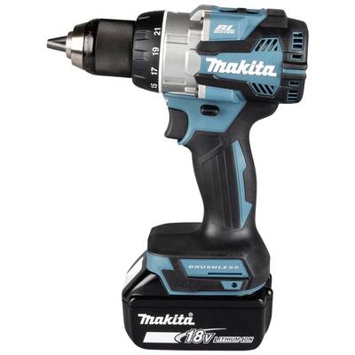 Akkubohrschrauber von Makita mit 18V Lithium-Ionen-Akku, blau-schwarz, ohne Kabel.