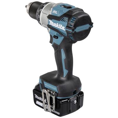 Ein blauer, schnurloser Bohrschrauber von Makita mit einem Akku an der Unterseite. Geeignet für Bau- und Heimwerkerarbeiten.