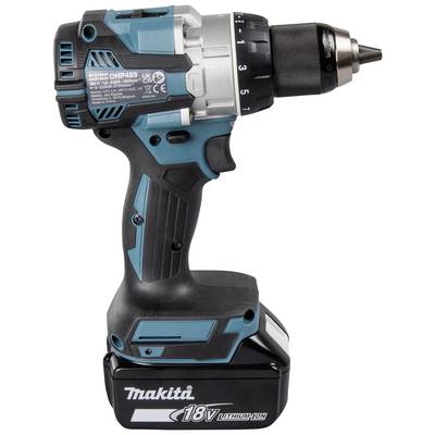 Ein Akkubohrschrauber mit blau-schwarzem Design und 18V Lithium-Akku, ideal zum Bohren und Schrauben in verschiedenen Materialien.